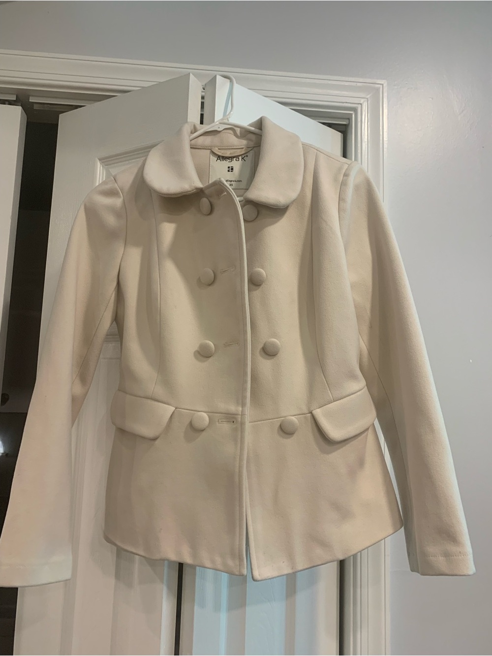 Allegra K Cream Double-Breasted Peacoat